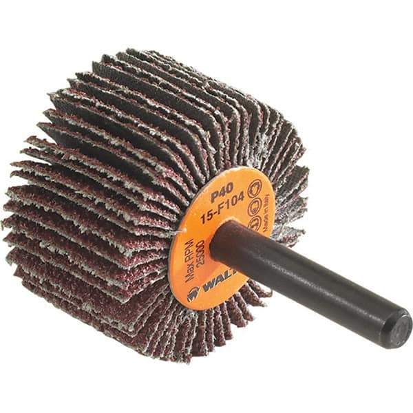 WALTER Surface Technologies - 1-1/2" Diam x 1" Face Width, Medium Aluminum Oxide Coated Mounted Flap Wheel - 1/4" Shank Mount, 60 Grit, Cloth Backing, 25,000 Max RPM - Apex Tool & Supply