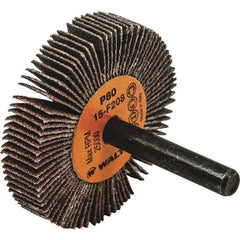 WALTER Surface Technologies - 2" Diam x 3/8" Face Width, Medium Aluminum Oxide Coated Mounted Flap Wheel - 1/4" Shank Mount, 80 Grit, Cloth Backing, 25,000 Max RPM - Apex Tool & Supply