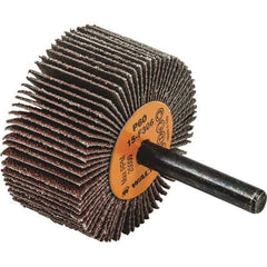 WALTER Surface Technologies - 2" Diam x 1" Face Width, Medium Aluminum Oxide Coated Mounted Flap Wheel - 1/4" Shank Mount, 60 Grit, Cloth Backing, 25,000 Max RPM - Apex Tool & Supply
