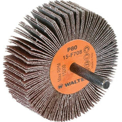 WALTER Surface Technologies - 3" Diam x 1" Face Width, Medium Aluminum Oxide Coated Mounted Flap Wheel - 1/4" Shank Mount, 80 Grit, Cloth Backing, 15,000 Max RPM - Apex Tool & Supply