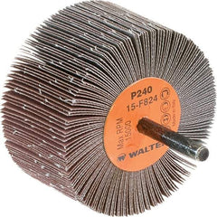 WALTER Surface Technologies - 3" Diam x 1-1/2" Face Width, Very Fine Aluminum Oxide Coated Mounted Flap Wheel - 1/4" Shank Mount, 240 Grit, Cloth Backing, 15,000 Max RPM - Apex Tool & Supply