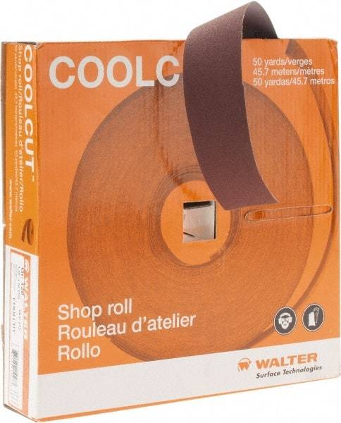 WALTER Surface Technologies - 1-1/2" x 50 Yd 120 Grit Aluminum Oxide Cloth Roll - J Weighted Backing - Apex Tool & Supply