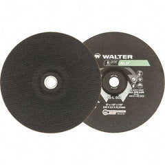 WALTER Surface Technologies - 24 Grit, 9" Wheel Diam, 1/8" Wheel Thickness, 7/8" Arbor Hole, Type 27 Depressed Center Wheel - Aluminum Oxide, Resinoid Bond, 6,600 Max RPM - Apex Tool & Supply