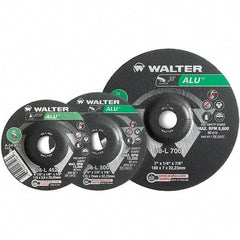 WALTER Surface Technologies - 24 Grit, 9" Wheel Diam, 1/8" Wheel Thickness, Type 27 Depressed Center Wheel - Aluminum Oxide, Resinoid Bond, 6,600 Max RPM - Apex Tool & Supply