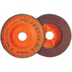 WALTER Surface Technologies - 120 Grit, 6" Disc Diam, 5/8-11 Center Hole, Type 28 Ceramic Flap Disc - 10,200 Max RPM, Plastic Backing, Arbor Attaching System, Coated - Apex Tool & Supply