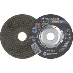 WALTER Surface Technologies - 60 Grit, 5" Wheel Diam, 5/64" Wheel Thickness, 7/8" Arbor Hole, Type 27 Depressed Center Wheel - 12,200 Max RPM - Apex Tool & Supply