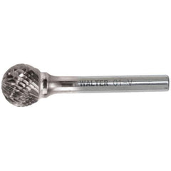WALTER Surface Technologies - 1/2" Cut Diam, 1/4" Shank Diam, Ball Head Double Cut Burr - Carbide, 7/16" LOC - Apex Tool & Supply