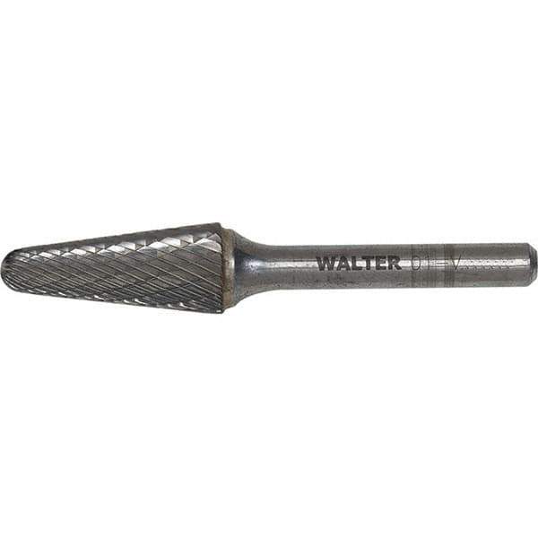 WALTER Surface Technologies - 1/4" Cut Diam, 1/4" Shank Diam, Cone Head Double Cut Burr - Carbide, 5/8" LOC - Apex Tool & Supply