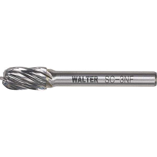 WALTER Surface Technologies - 3/8" Cut Diam, 1/4" Shank Diam, Cylinder Ball End Head Double Cut Burr - Carbide, 3/4" LOC - Apex Tool & Supply