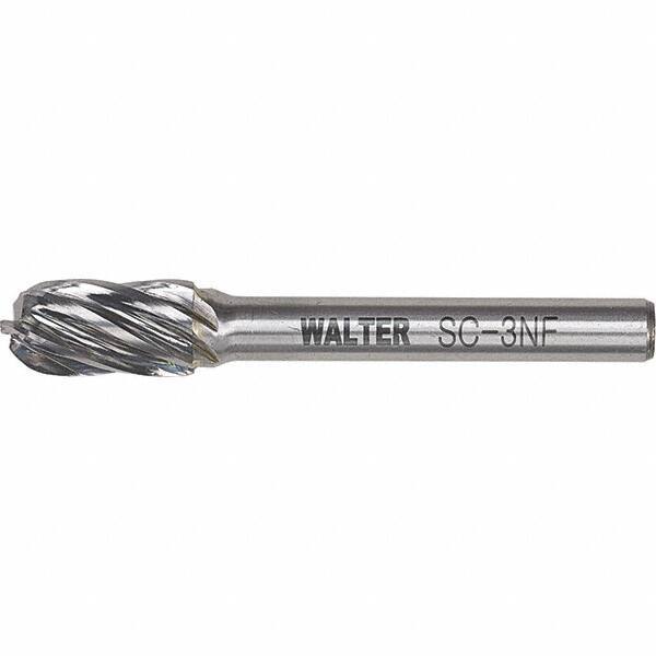 WALTER Surface Technologies - 1/4" Cut Diam, 1/4" Shank Diam, Cylinder Ball End Head Double Cut Burr - Carbide, 5/8" LOC - Apex Tool & Supply
