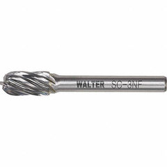 WALTER Surface Technologies - 1/4" Cut Diam, 1/4" Shank Diam, Cylinder Ball End Head Double Cut Burr - Carbide, 5/8" LOC - Apex Tool & Supply