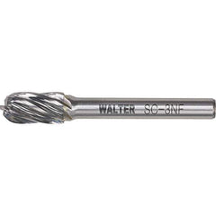 WALTER Surface Technologies - 1/2" Cut Diam, 1/4" Shank Diam, Cylinder Ball End Head Double Cut Burr - Carbide, 1" LOC - Apex Tool & Supply
