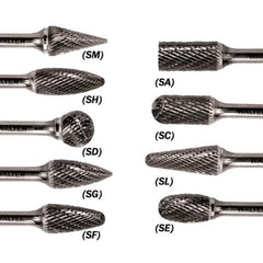 WALTER Surface Technologies - 1/2" Cut Diam, 1/4" Shank Diam, Flame Head Double Cut Burr - Carbide, 1-1/4" LOC - Apex Tool & Supply