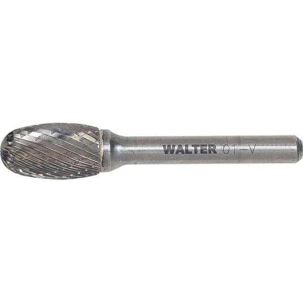 WALTER Surface Technologies - 1/2" Cut Diam, 1/4" Shank Diam, Egg Head Double Cut Burr - Carbide, 7/8" LOC - Apex Tool & Supply