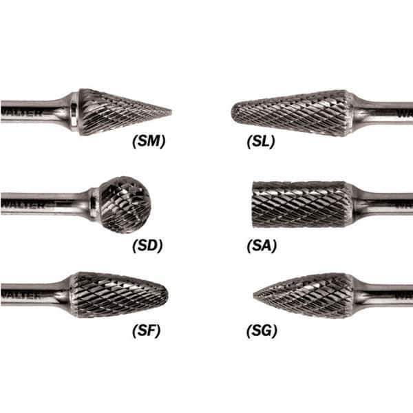 WALTER Surface Technologies - 1/8" Cut Diam, 1/8" Shank Diam, Taper Head Double Cut Burr - Carbide, 1/2" LOC - Apex Tool & Supply