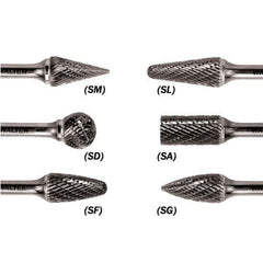 WALTER Surface Technologies - 1/8" Cut Diam, 1/8" Shank Diam, Taper Head Double Cut Burr - Carbide, 1/2" LOC - Apex Tool & Supply
