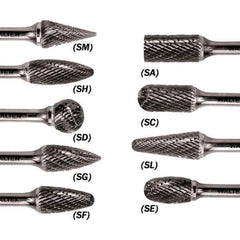 WALTER Surface Technologies - 3/8" Cut Diam, 1/4" Shank Diam, Taper Head Double Cut Burr - Carbide, 3/4" LOC - Apex Tool & Supply