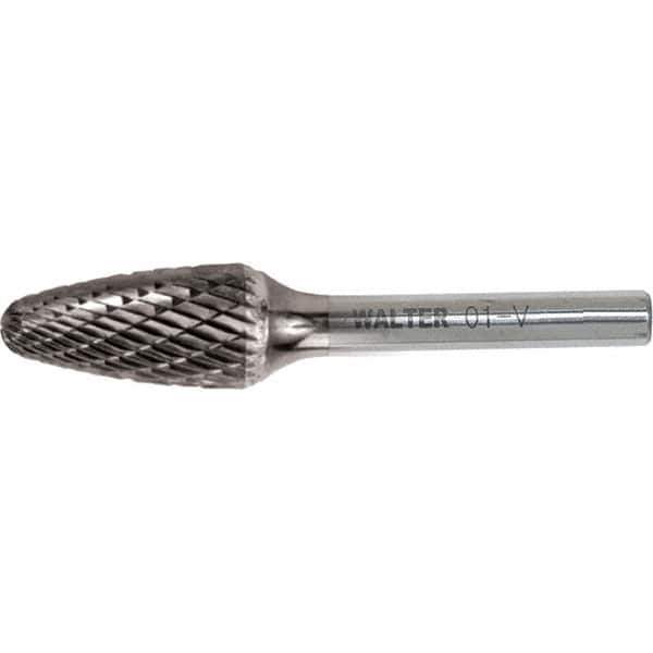 WALTER Surface Technologies - 3/8" Cut Diam, 1/4" Shank Diam, Tree Head Double Cut Burr - Carbide, 3/4" LOC - Apex Tool & Supply