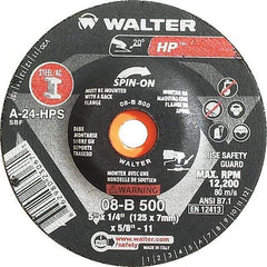 WALTER Surface Technologies - 24 Grit, 5" Wheel Diam, 1/4" Wheel Thickness, Type 27 Depressed Center Wheel - Aluminum Oxide, Resinoid Bond, 12,200 Max RPM - Apex Tool & Supply