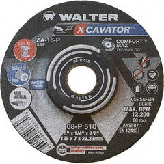 WALTER Surface Technologies - 16 Grit, 5" Wheel Diam, 1/4" Wheel Thickness, 7/8" Arbor Hole, Type 27 Depressed Center Wheel - Aluminum Oxide, Resinoid Bond, 12,200 Max RPM - Apex Tool & Supply