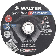 WALTER Surface Technologies - 16 Grit, 7" Wheel Diam, 1/4" Wheel Thickness, Type 27 Depressed Center Wheel - Aluminum Oxide, Resinoid Bond, 8,600 Max RPM - Apex Tool & Supply
