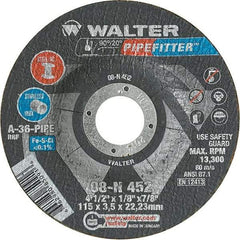 WALTER Surface Technologies - 36 Grit, 4-1/2" Wheel Diam, 1/8" Wheel Thickness, 7/8" Arbor Hole, Type 27 Depressed Center Wheel - Aluminum Oxide/Silicon Carbide Blend, Resinoid Bond, 13,300 Max RPM, Compatible with Angle Grinder - Apex Tool & Supply