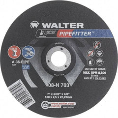 WALTER Surface Technologies - 36 Grit, 7" Wheel Diam, 3/32" Wheel Thickness, 7/8" Arbor Hole, Type 27 Depressed Center Wheel - Aluminum Oxide/Silicon Carbide Blend, Resinoid Bond, 8,600 Max RPM - Apex Tool & Supply
