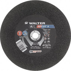 WALTER Surface Technologies - 12" 24 Grit Aluminum Oxide Cutoff Wheel - 1/8" Thick, 1" Arbor, 5,100 Max RPM, Use with Stationary Tools - Apex Tool & Supply