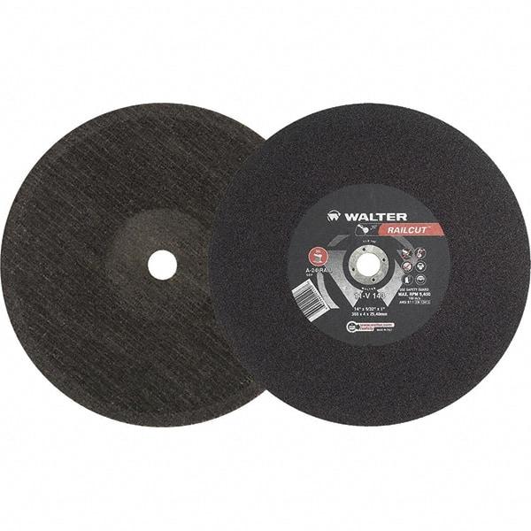 WALTER Surface Technologies - 14" 24 Grit Aluminum Oxide Cutoff Wheel - 5/32" Thick, 1" Arbor, 5,400 Max RPM, Use with Electric & Gas Powered Saws - Apex Tool & Supply