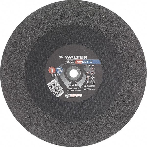 WALTER Surface Technologies - 18" 24 Grit Aluminum Oxide Cutoff Wheel - 3/16" Thick, 1" Arbor, 3,400 Max RPM, Use with Stationary Tools - Apex Tool & Supply