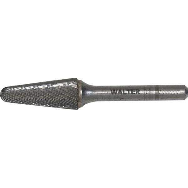 WALTER Surface Technologies - 3/8" Cut Diam, 1/4" Shank Diam, Cone Head Single Cut Burr - Carbide, 1-1/4" LOC - Apex Tool & Supply