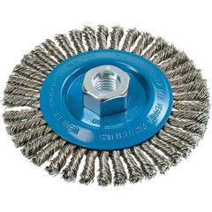 WALTER Surface Technologies - 5" OD, 5/8-11 Arbor Hole, Stringer Bead Stainless Steel Wheel Brush - 1/4" Face Width, 0.02" Filament Diam, 15,000 RPM - Apex Tool & Supply