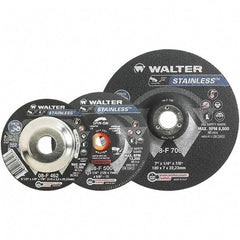 WALTER Surface Technologies - 30 Grit, 6" Wheel Diam, 1/8" Wheel Thickness, 7/8" Arbor Hole, Type 27 Depressed Center Wheel - Aluminum Oxide, Resinoid Bond, 10,200 Max RPM - Apex Tool & Supply