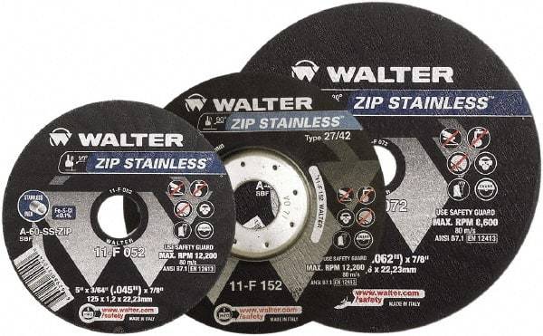WALTER Surface Technologies - 9" 46 Grit Aluminum Oxide/Silicon Carbide Blend Cutoff Wheel - 5/64" Thick, 7/8" Arbor, 6,600 Max RPM, Use with Angle Grinders - Apex Tool & Supply