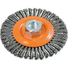 WALTER Surface Technologies - 4-1/2" OD, 5/8-11 Arbor Hole, Stringer Bead Steel Wheel Brush - 3/16" Face Width, 0.02" Filament Diam, 15,000 RPM - Apex Tool & Supply