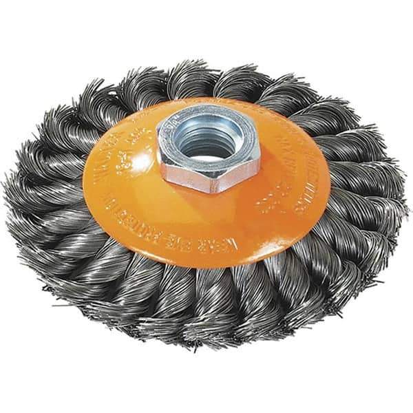 WALTER Surface Technologies - 7" Diam, 5/8-11 Threaded Arbor, Steel Fill Cup Brush - 0.02 Wire Diam, 10,000 Max RPM - Apex Tool & Supply