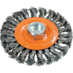 WALTER Surface Technologies - 4" OD, 5/8-11 Arbor Hole, Knotted Steel Wheel Brush - 3/8" Face Width, 0.02" Filament Diam, 20,000 RPM - Apex Tool & Supply