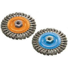 WALTER Surface Technologies - 6" OD, 5/8-11 Arbor Hole, Knotted Steel Wheel Brush - 3/8" Face Width, 0.02" Filament Diam, 10,000 RPM - Apex Tool & Supply