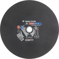 WALTER Surface Technologies - 14" 30 Grit Aluminum Oxide Cutoff Wheel - 3/32" Thick, 1" Arbor, 4,400 Max RPM, Use with Chop Saws - Apex Tool & Supply