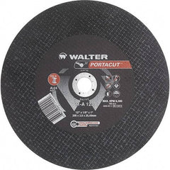 WALTER Surface Technologies - 12" 24 Grit Aluminum Oxide Cutoff Wheel - 1/8" Thick, 1" Arbor, 6,300 Max RPM, Use with Electric & Gas Powered Saws - Apex Tool & Supply