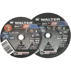 WALTER Surface Technologies - 3" 24 Grit Aluminum Oxide Cutoff Wheel - 1/8" Thick, 3/8" Arbor, 25,470 Max RPM, Use with Die Grinders - Apex Tool & Supply