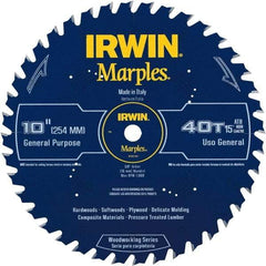Irwin Blades - 10" Diam, 5/8" Arbor Hole Diam, 40 Tooth Wet & Dry Cut Saw Blade - Carbide-Tipped, Finishing Action, Standard Round Arbor - Apex Tool & Supply