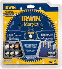 Irwin Blades - 10" Diam, 5/8" Arbor Hole Diam, 80 Tooth Wet & Dry Cut Saw Blade - Carbide-Tipped, Finishing Action, Standard Round Arbor - Apex Tool & Supply
