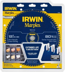 Irwin Blades - 12" Diam, 1" Arbor Hole Diam, 80 Tooth Wet & Dry Cut Saw Blade - Carbide-Tipped, Finishing Action, Standard Round Arbor - Apex Tool & Supply