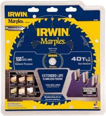 Irwin Blades - 12" Diam, 1" Arbor Hole Diam, 40 Tooth Wet & Dry Cut Saw Blade - Carbide-Tipped, Finishing Action, Standard Round Arbor - Apex Tool & Supply
