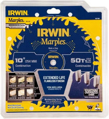 Irwin Blades - 10" Diam, 5/8" Arbor Hole Diam, 50 Tooth Wet & Dry Cut Saw Blade - Carbide-Tipped, Finishing Action, Standard Round Arbor - Apex Tool & Supply