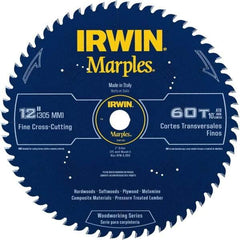 Irwin - 12" Diam, 1" Arbor Hole Diam, 60 Tooth Wet & Dry Cut Saw Blade - Carbide-Tipped, Finishing Action, Standard Round Arbor - Apex Tool & Supply