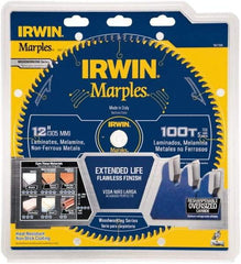 Irwin - 12" Diam, 1" Arbor Hole Diam, 100 Tooth Wet & Dry Cut Saw Blade - Carbide-Tipped, Finishing Action, Standard Round Arbor - Apex Tool & Supply
