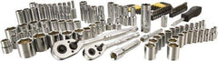 Stanley - 123 Piece 1/4" & 3/8" Drive Chrome Vanadium Finish Deep Well Socket Set - 6 Points, 5/32" to 9/16" (4mm to 19mm) Range, Inch/Metric Measurement Standard - Apex Tool & Supply