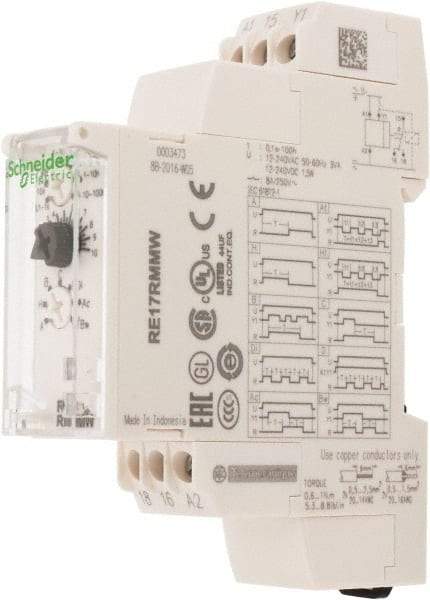 Schneider Electric - 100 hr Delay, Multiple Range SPDT Time Delay Relay - 8 Contact Amp, 12 to 240 VAC/VDC, Selector Switch - Apex Tool & Supply